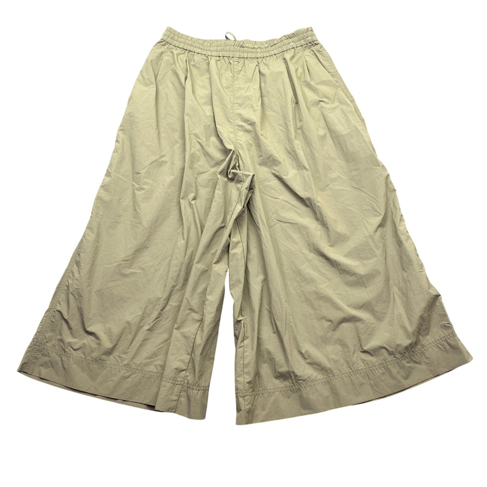 Uniqlo Olive Green Nylon Culottes Wide Leg Cropped Pants Elastic Waist L 479399